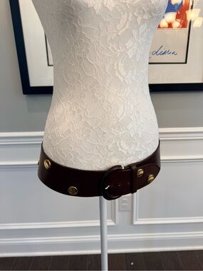 Vintage Avignon Studded Leather Wide Statement Belt Brown Gold Size M 715
